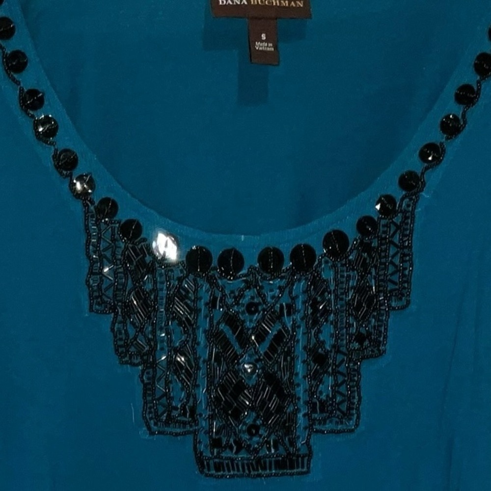 Dana Buchman Teal Long Sleeve Top with Black Accents - Picture 5 of 5